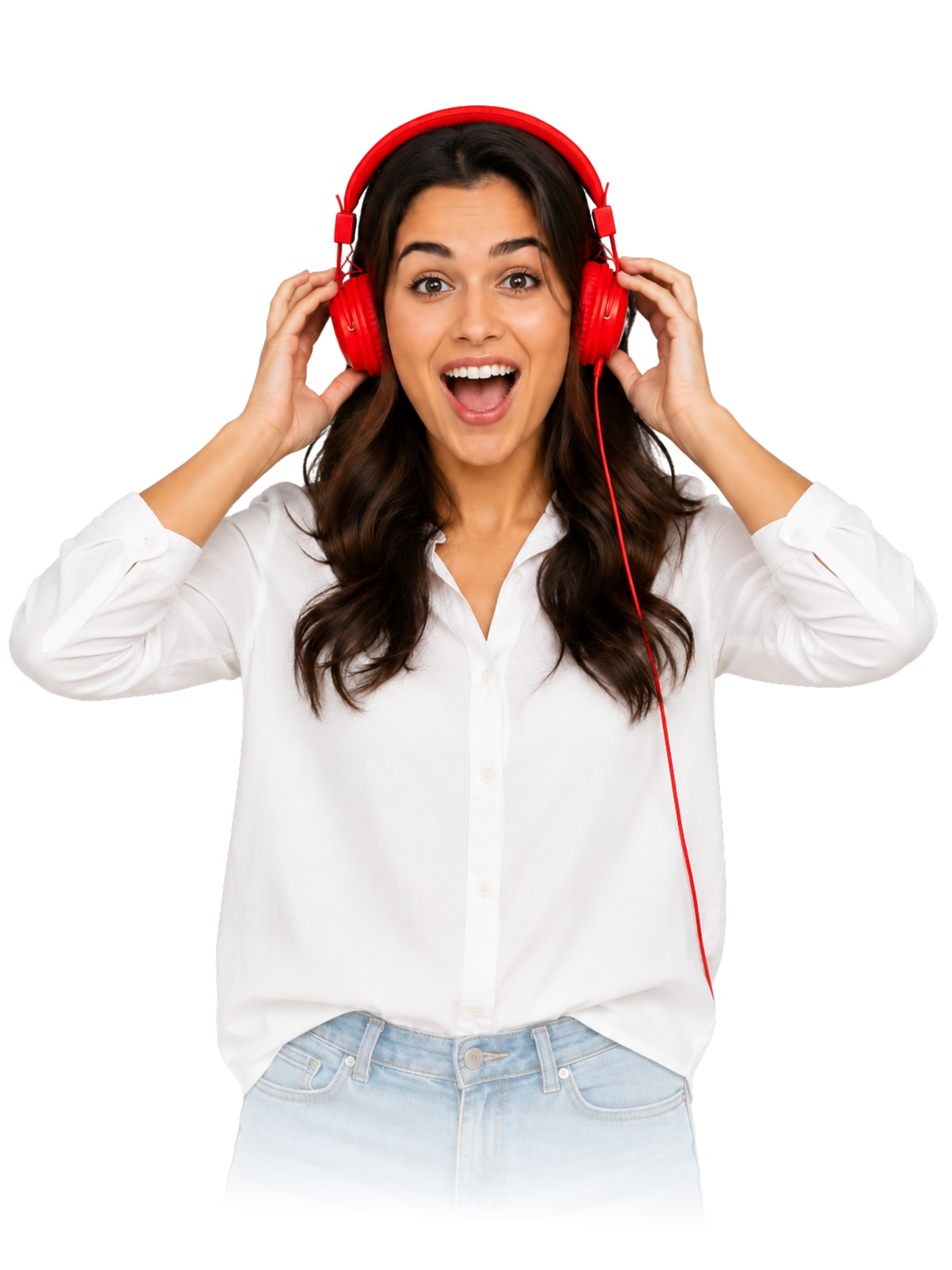 Pessoa curtindo a rádio com fones de ouvido vermelhos